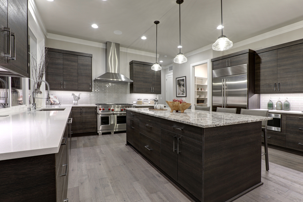 Modern,Gray,Kitchen,Features,Dark,Gray,Flat,Front,Cabinets,Paired